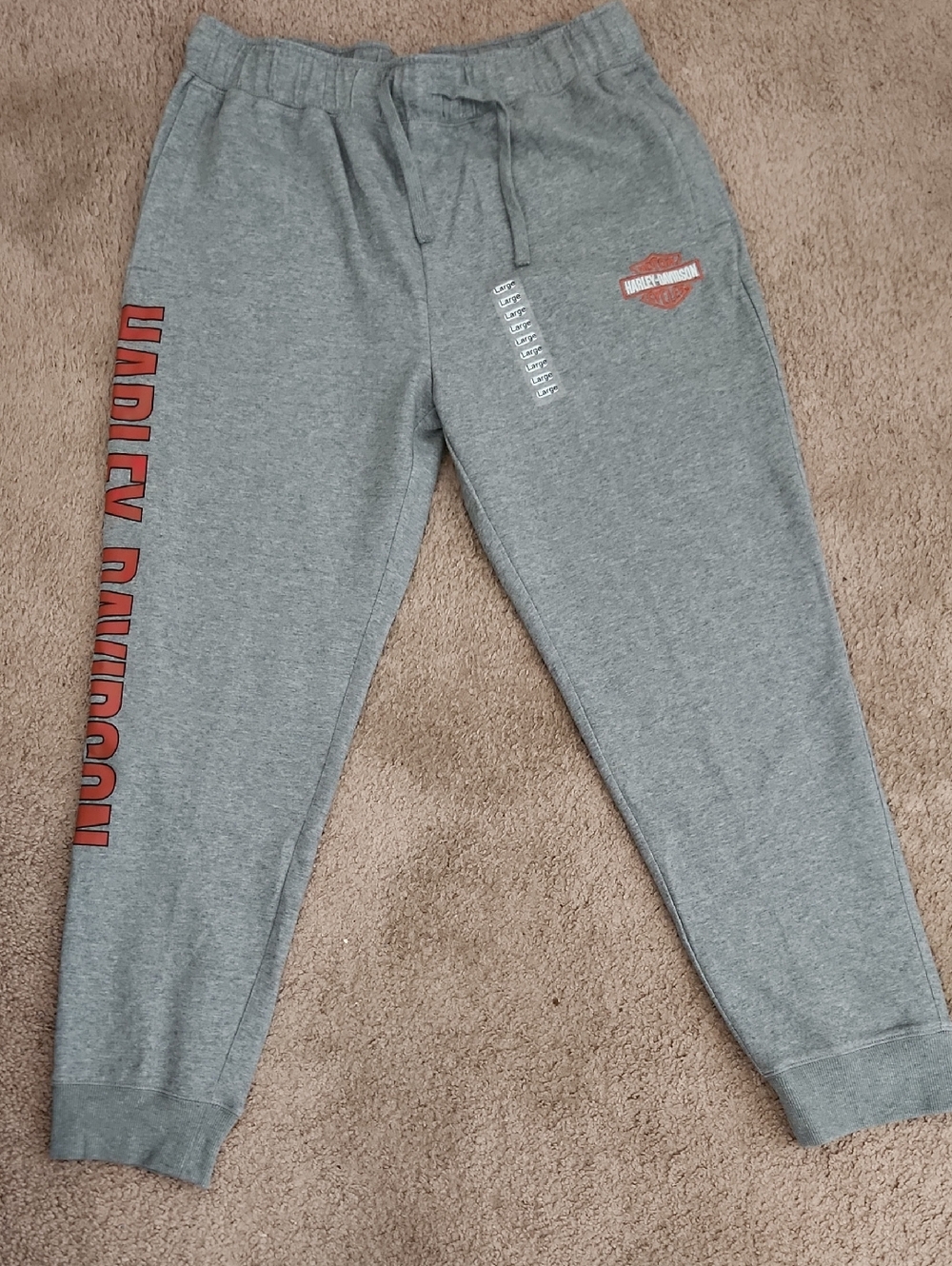 Harley-Davidson Men's Gray Joggers with Orange Logo and Side Script